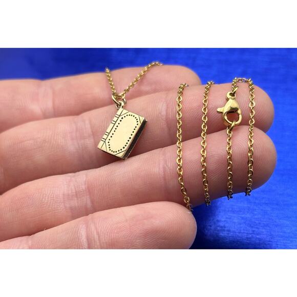 Bronze 3D Book Pendant with Stainless Steel Chain - Picture 1 of 3